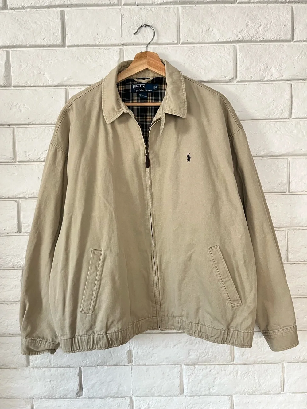 Vintage Polo Ralph Lauren Classic Khaki Harrington Jacket Plaid Lining Old Money